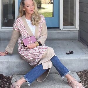 ANTHROPOGIE Beige and Pink Knit Cardigan